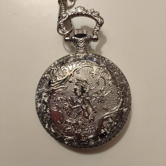 Vintage Geneva Silver-Tone Quartz Pocket Watch With Chain & Gift Box-NEW - Picture 7 of 9